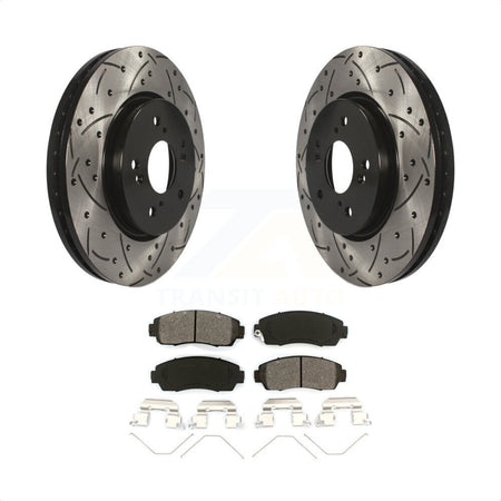 Front Coated Drilled Slotted Disc Brake Rotors And Semi-Metallic Pads Kit For Honda CR-V Crosstour Accord KDS-100091 by Transit Auto