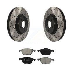 Front Coated Drilled Slotted Disc Brake Rotors And Semi-Metallic Pads Kit For 2014 Ford Connect 104.8" wheel base KDS-100094