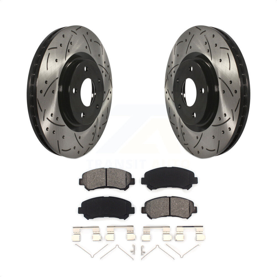 Front Coated Drilled Slotted Disc Brake Rotors And Semi-Metallic Pads Kit For Nissan Sentra Juke KDS-100109 by Transit Auto