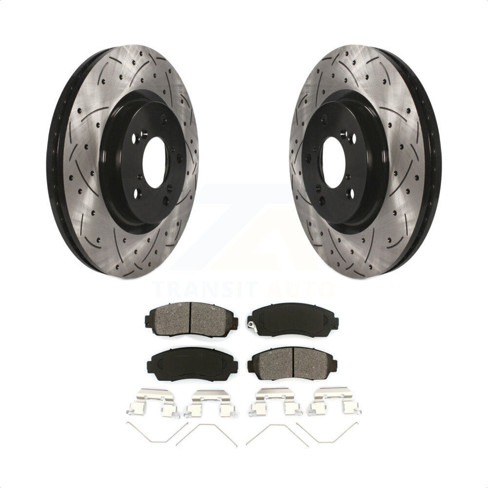 Front Coated Drilled Slotted Disc Brake Rotors And Semi-Metallic Pads Kit For 2011-2014 Honda Odyssey KDS-100119 by Transit Auto