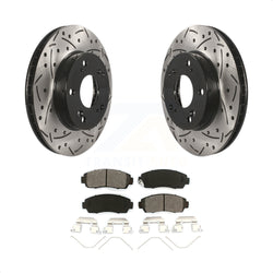 Front Coated Drilled Slotted Disc Brake Rotors And Semi-Metallic Pads Kit For 2015 Honda Civic LX SE with Manual transmission KDS-100138