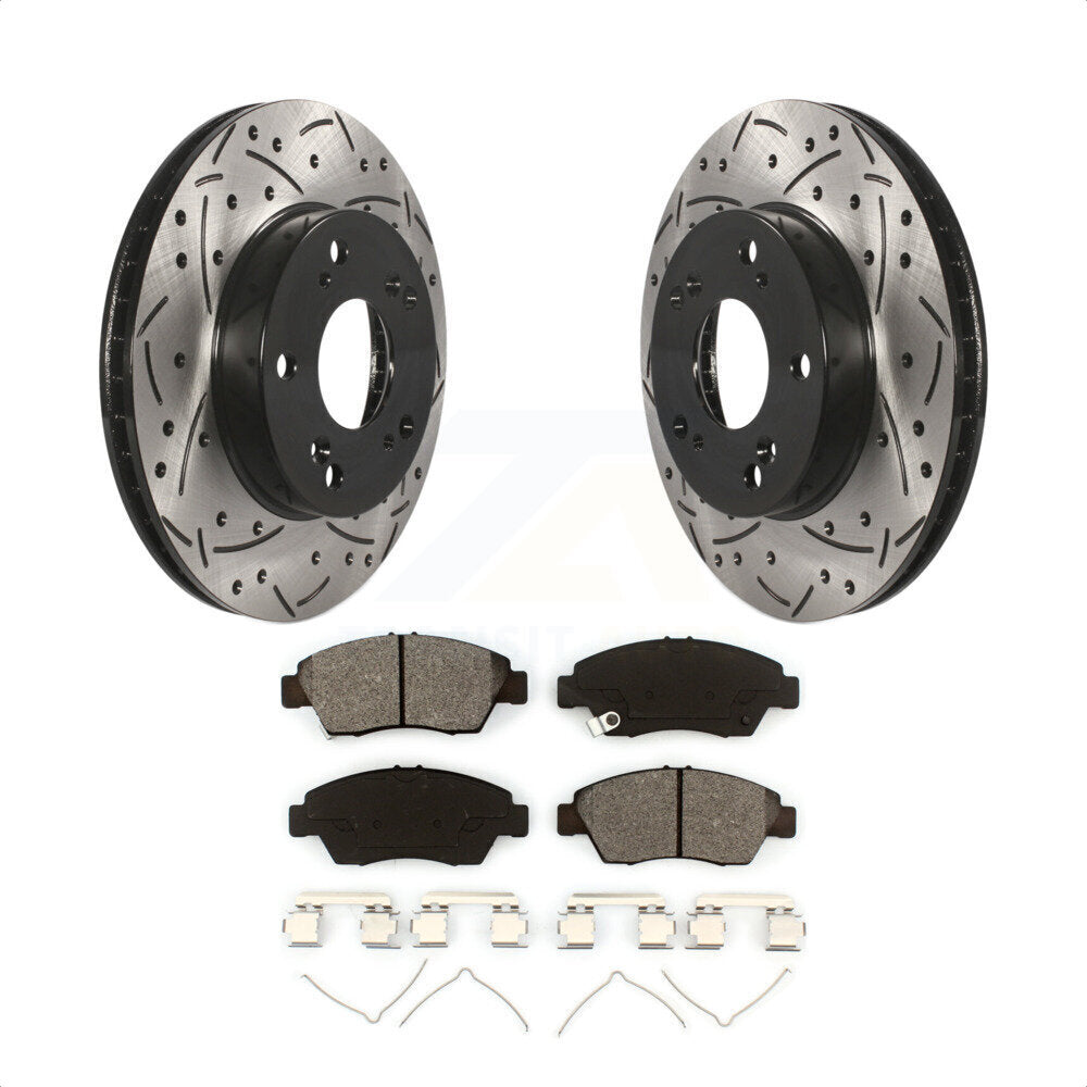 Front Coated Drilled Slotted Disc Brake Rotors And Semi-Metallic Pads Kit For Honda Civic Acura ILX KDS-100141 by Transit Auto