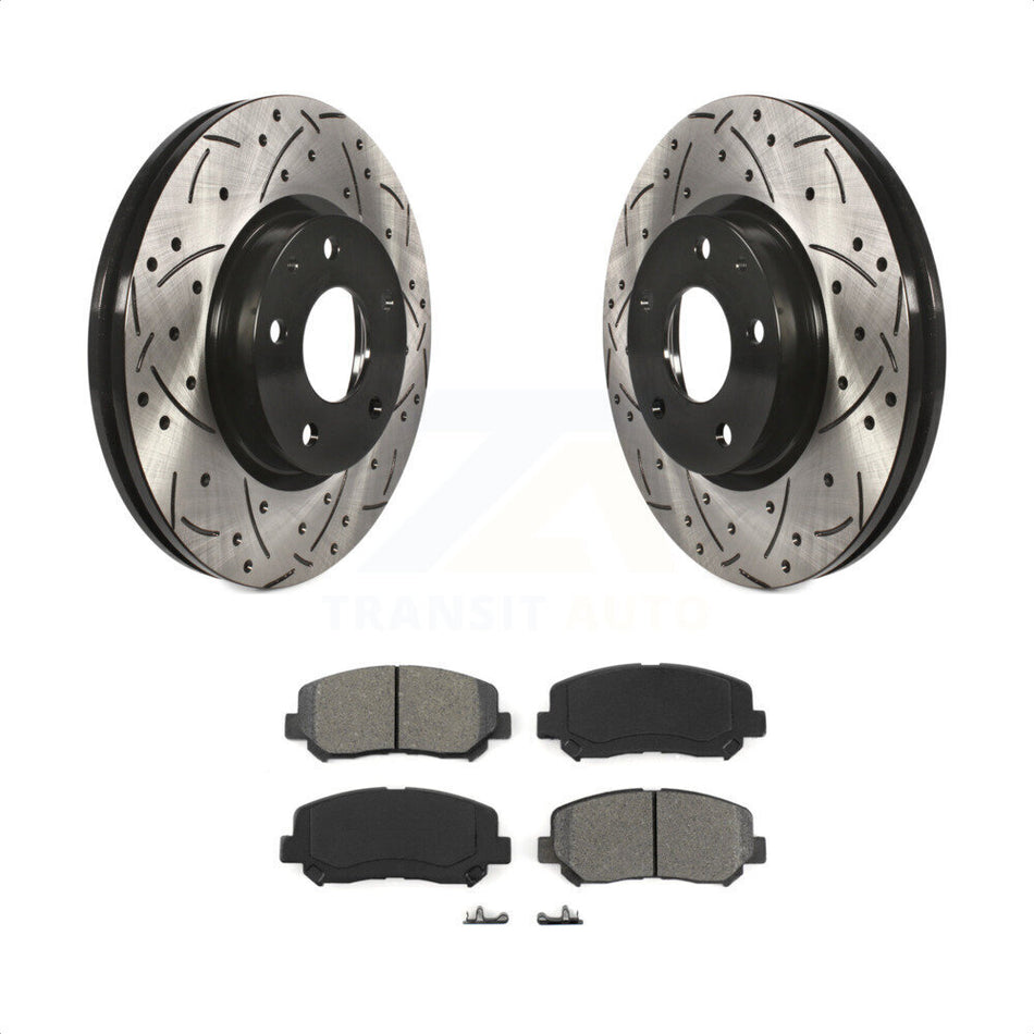 Front Coated Drilled Slotted Disc Brake Rotors And Semi-Metallic Pads Kit For 2013-2015 Mazda CX-5 KDS-100145 by Transit Auto