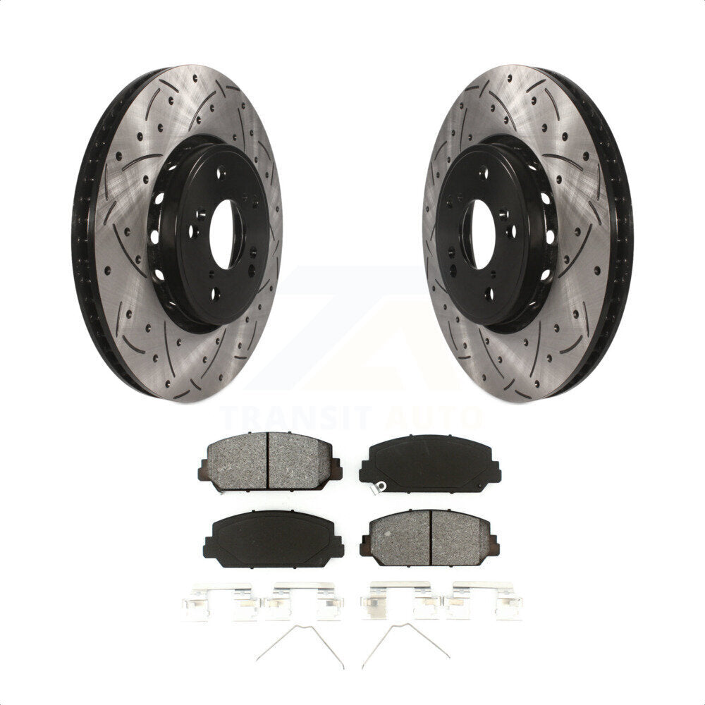 Front Coated Drilled Slotted Disc Brake Rotors And Semi-Metallic Pads Kit For Acura RDX ILX KDS-100147 by Transit Auto