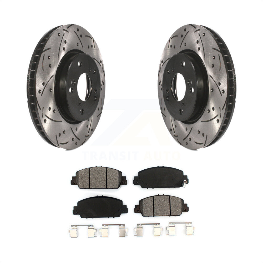 Front Coated Drilled Slotted Disc Brake Rotors And Semi-Metallic Pads Kit For Honda Accord KDS-100148 by Transit Auto