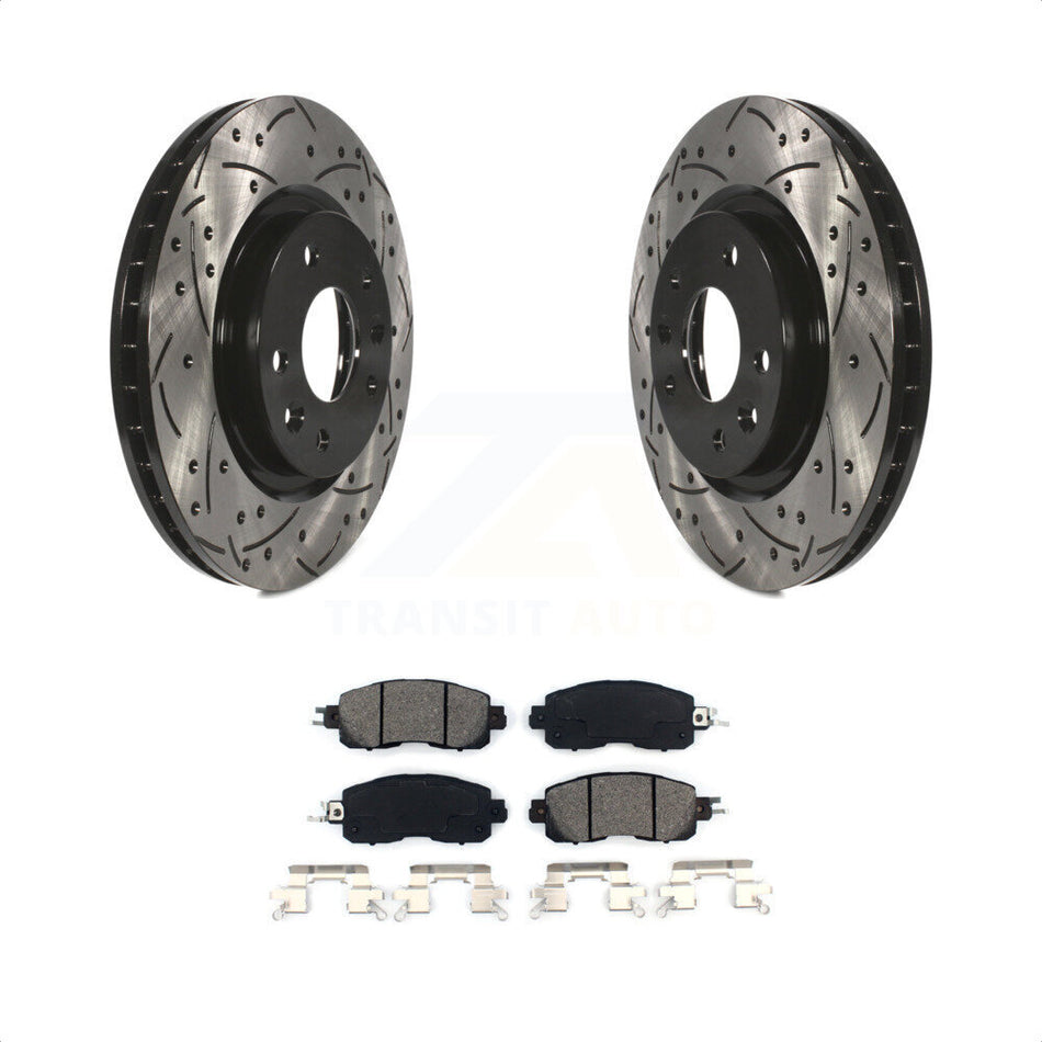 Front Coated Drilled Slotted Disc Brake Rotors And Semi-Metallic Pads Kit For Nissan LEAF KDS-100163 by Transit Auto