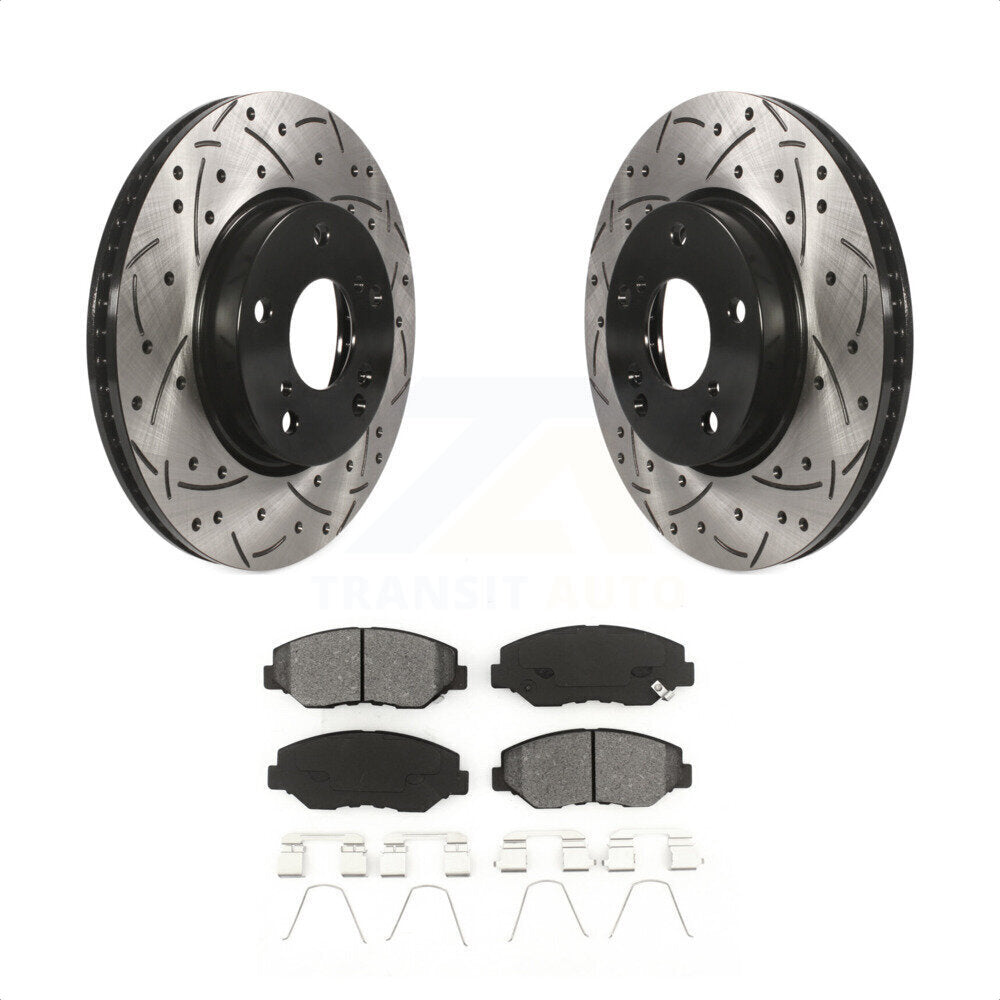 Front Coated Drilled Slotted Disc Brake Rotors And Semi-Metallic Pads Kit For Honda Civic KDS-100169 by Transit Auto