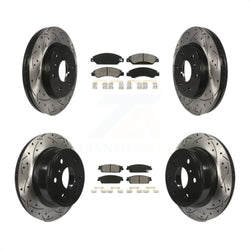 Front Rear Coated Drilled Slotted Disc Brake Rotors And Semi-Metallic Pads Kit For 2007-2007 Chevrolet Tahoe GMC Suburban 1500 Yukon Cadillac Avalanche XL Escalade ESV EXT KDS-100178