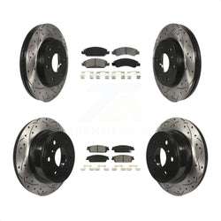 Front Rear Coated Drilled Slotted Disc Brake Rotor & Semi-Metallic Pad Kit For Chevrolet Silverado 1500 GMC Sierra Tahoe Suburban Yukon Cadillac XL Avalanche Escalade ESV EXT KDS-100179