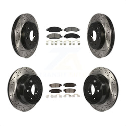 Front Rear Coated Drilled Slotted Disc Brake Rotors And Semi-Metallic Pads Kit For Chevrolet Silverado 1500 GMC Sierra Tahoe Suburban Yukon Cadillac XL Escalade ESV KDS-100180
