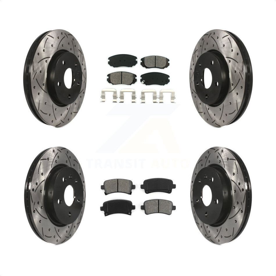 Front Rear Coated Drilled Slotted Disc Brake Rotors And Semi-Metallic Pads Kit For Chevrolet Malibu Impala Buick LaCrosse Limited Allure KDS-100183 by Transit Auto