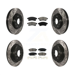 Front Rear Coated Drilled Slotted Disc Brake Rotors And Semi-Metallic Pads Kit For 2013 Chevrolet Cruze With 292mm Diameter Rotor KDS-100185