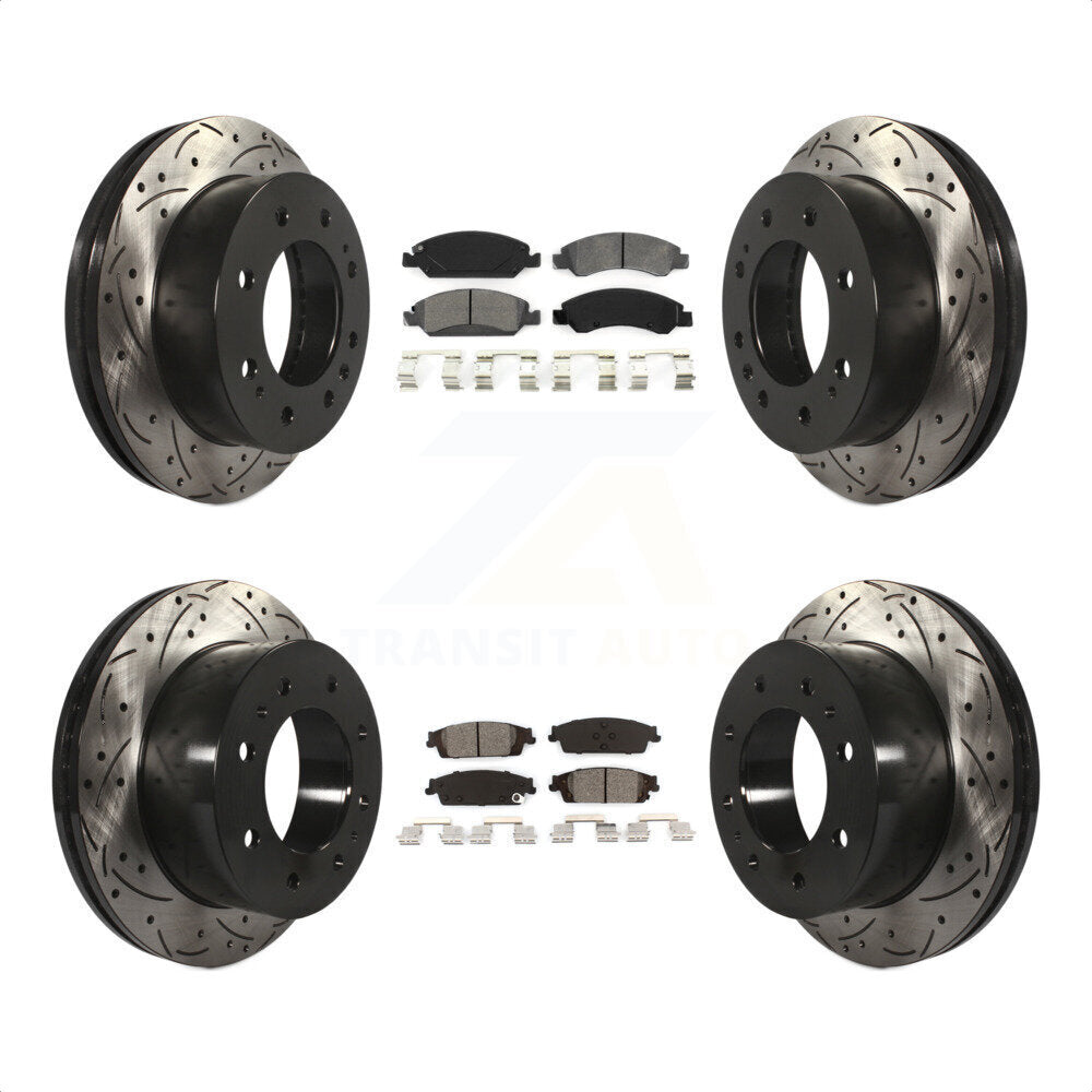 Front Rear Coated Drilled Slotted Disc Brake Rotors And Semi-Metallic Pads Kit For Chevrolet Suburban KDS-100188 by Transit Auto