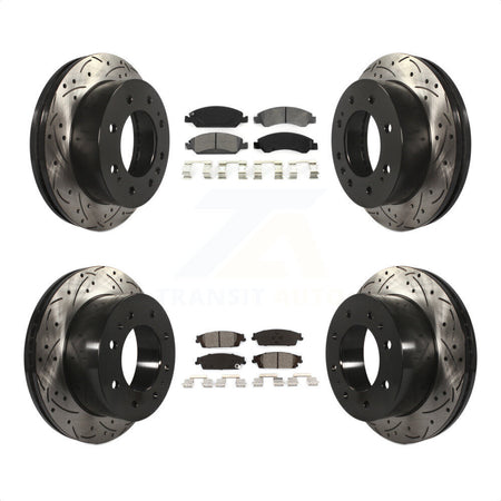 Front Rear Coated Drilled Slotted Disc Brake Rotors And Semi-Metallic Pads Kit For Chevrolet Suburban KDS-100188 by Transit Auto