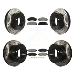 Front Rear Coated Drilled Slotted Disc Brake Rotors And Semi-Metallic Pads Kit For Ford F-250 Super Duty F-350 KDS-100190