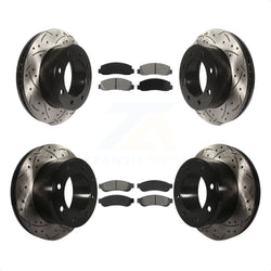 Front Rear Coated Drilled Slotted Disc Brake Rotors And Semi-Metallic Pads Kit For 2008-2009 Ford F-250 Super Duty 4WD KDS-100191