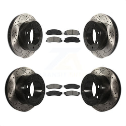 Front Rear Coated Drilled Slotted Disc Brake Rotors And Semi-Metallic Pads Kit For Ford F-250 Super Duty F-350 4WD KDS-100193
