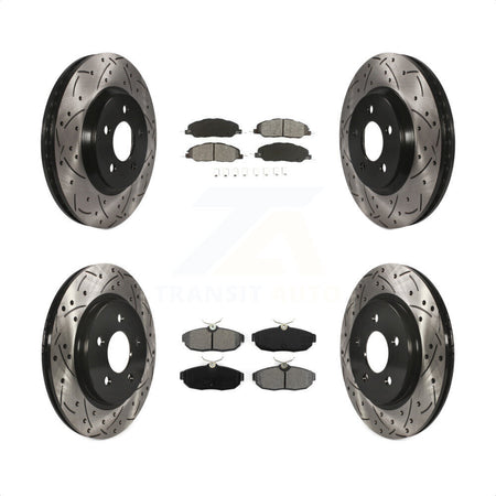 Front Rear Coated Drilled Slotted Disc Brake Rotors And Semi-Metallic Pads Kit For Ford Mustang KDS-100197 by Transit Auto