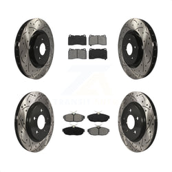 Front Rear Coated Drilled Slotted Disc Brake Rotors And Semi-Metallic Pads Kit For Ford Mustang KDS-100199