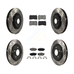 Front Rear Coated Drilled Slotted Disc Brake Rotors And Semi-Metallic Pads Kit For Ford Mustang KDS-100200
