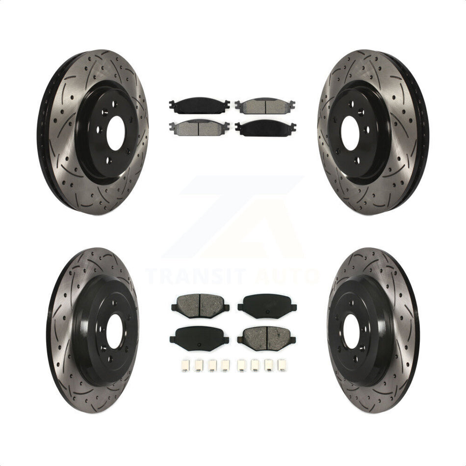 Front Rear Coated Drilled Slotted Disc Brake Rotors And Semi-Metallic Pads Kit For 2009-2010 Lincoln MKS KDS-100206 by Transit Auto