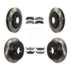 Front Rear Coated Drilled Slotted Disc Brake Rotors And Semi-Metallic Pads Kit For 2010-2011 Ford F-150 With 7 Lug Wheels KDS-100210