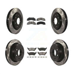 Front Rear Coated Drilled Slotted Disc Brake Rotors And Semi-Metallic Pads Kit For 2012-2014 Ford F-150 With 7 Lug Wheels KDS-100211