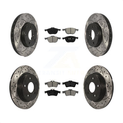 Front Rear Coated Drilled Slotted Disc Brake Rotors And Semi-Metallic Pads Kit For Ford Focus KDS-100213
