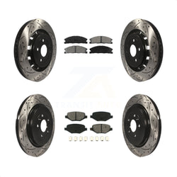 Front Rear Coated Drilled Slotted Disc Brake Rotors And Semi-Metallic Pads Kit For Ford Explorer Police Interceptor Utility Lincoln MKS Flex Taurus MKT KDS-100216