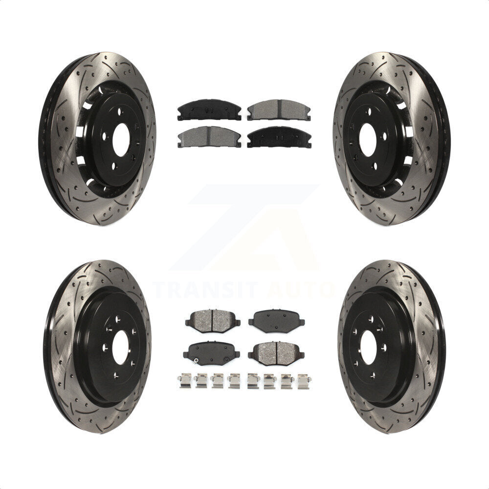 Front Rear Coated Drilled Slotted Disc Brake Rotors And Semi-Metallic Pads Kit For Ford Explorer Taurus Flex Police Interceptor Sedan Lincoln MKS Special Service KDS-100217 by Transit Auto