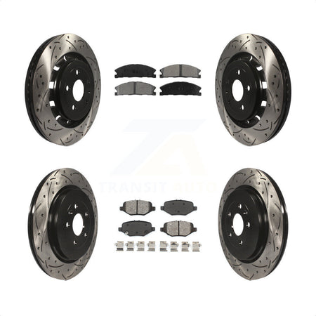 Front Rear Coated Drilled Slotted Disc Brake Rotors And Semi-Metallic Pads Kit For Ford Explorer Taurus Flex Police Interceptor Sedan Lincoln MKS Special Service KDS-100217 by Transit Auto