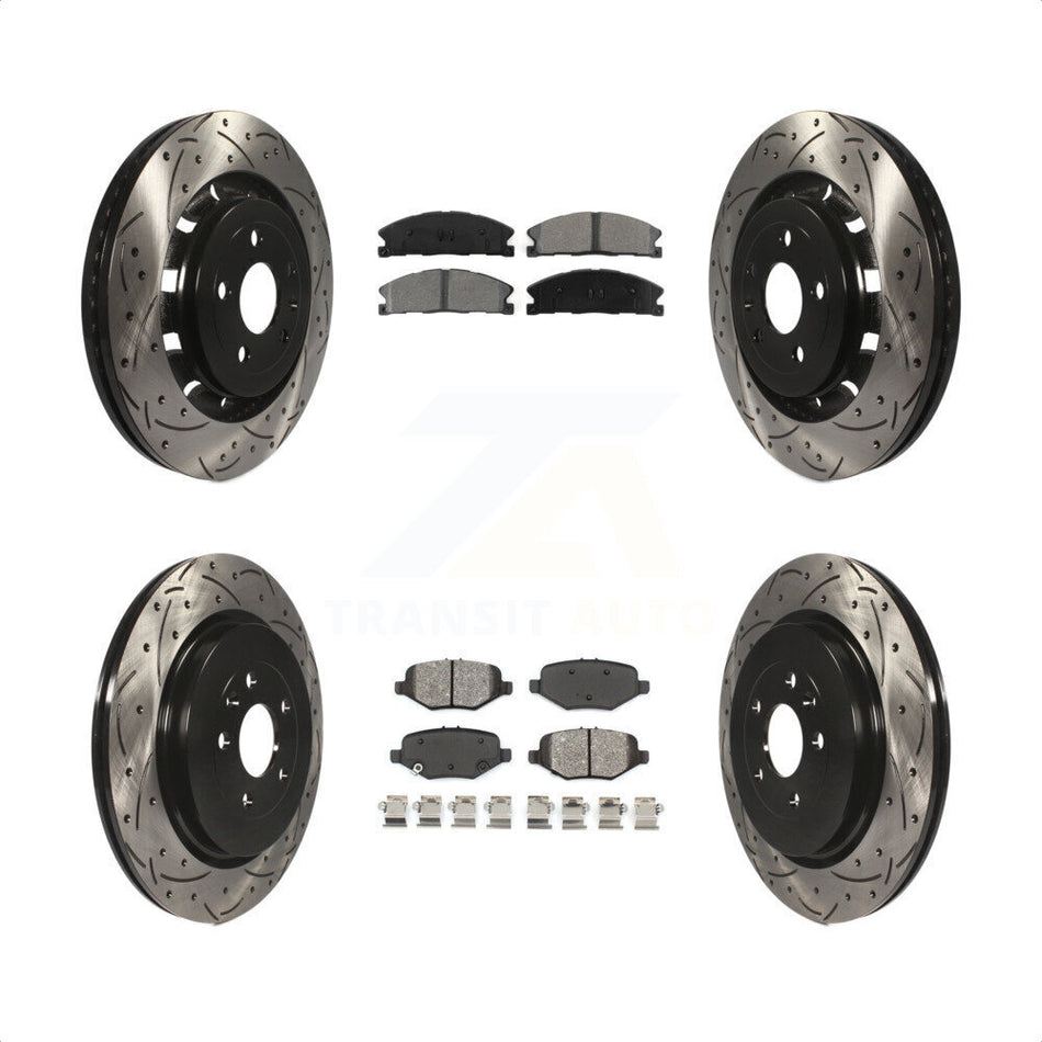 Front Rear Coated Drilled Slotted Disc Brake Rotors And Semi-Metallic Pads Kit For Ford Explorer Taurus Flex Police Interceptor Sedan Lincoln MKS Special Service KDS-100217 by Transit Auto