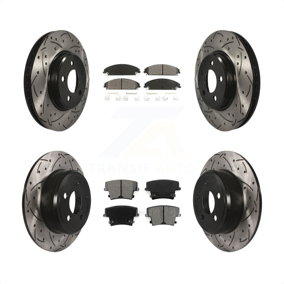 Front Rear Coated Drilled Slotted Disc Brake Rotors And Semi-Metallic Pads Kit For 2019-2021 Chrysler 300 RWD with 5.7L KDS-100227 by Transit Auto