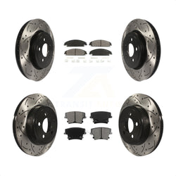 Front Rear Coated Drilled Slotted Disc Brake Rotors And Semi-Metallic Pads Kit For Dodge Charger Chrysler 300 Challenger Magnum KDS-100229
