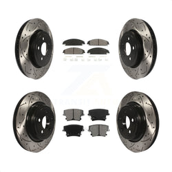 Front Rear Coated Drilled Slotted Disc Brake Rotors And Semi-Metallic Pads Kit For Dodge Charger With Police Package KDS-100230