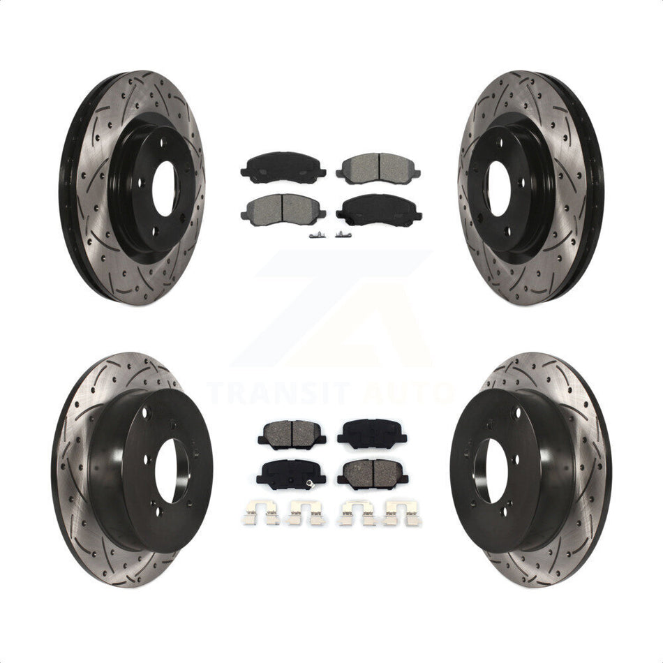 Front Rear Coated Drilled Slotted Disc Brake Rotors And Semi-Metallic Pads Kit For 2013 Mitsubishi Outlander 3.0L KDS-100235 by Transit Auto