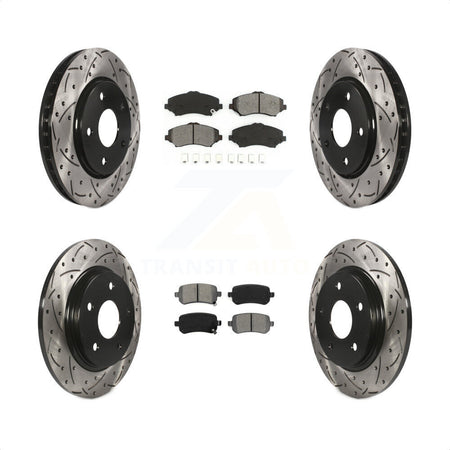 Front Rear Coated Drilled Slotted Disc Brake Rotors And Semi-Metallic Pads Kit For Dodge Grand Caravan Chrysler Town & Country Journey Volkswagen Routan Ram C/V KDS-100239 by Transit Auto