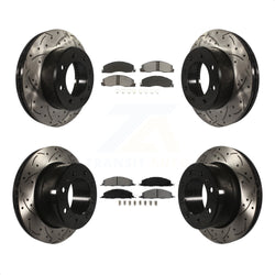 Front Rear Coated Drilled Slotted Disc Brake Rotors And Semi-Metallic Pads Kit For Ram 2500 3500 1500 Dodge KDS-100240