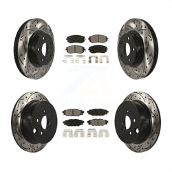 Front Rear Coated Drilled Slotted Disc Brake Rotors And Semi-Metallic Pads Kit For Subaru Impreza KDS-100246
