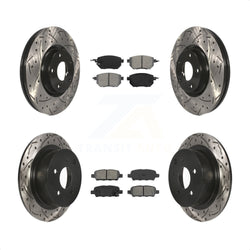 Front Rear Coated Drilled Slotted Disc Brake Rotors And Semi-Metallic Pads Kit For Nissan Altima Maxima KDS-100258