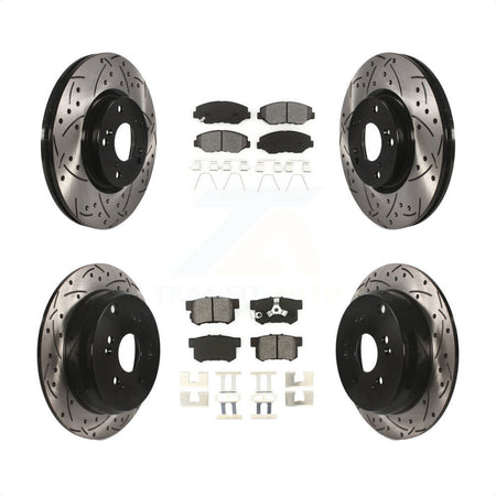 Front Rear Coated Drilled Slotted Disc Brake Rotors And Semi-Metallic Pads Kit For 2005-2006 Honda CR-V KDS-100261 by Transit Auto