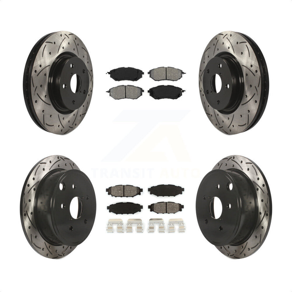 Front Rear Coated Drilled Slotted Disc Brake Rotors And Semi-Metallic Pads Kit For Subaru WRX KDS-100268 by Transit Auto