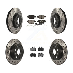 Front Rear Coated Drilled Slotted Disc Brake Rotors And Semi-Metallic Pads Kit For Volkswagen Jetta Beetle KDS-100273