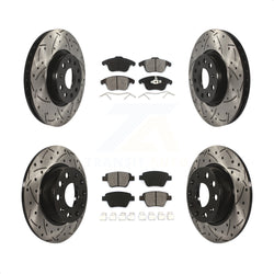 Front Rear Coated Drilled Slotted Disc Brake Rotors And Semi-Metallic Pads Kit For Volkswagen Passat KDS-100275