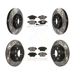 Front Rear Coated Drilled Slotted Disc Brake Rotors And Semi-Metallic Pads Kit For 2013 Volkswagen Beetle 2.5L With 253mm Diameter Rotor KDS-100278