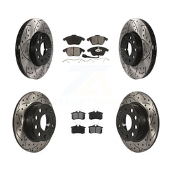 Front Rear Coated Drilled Slotted Disc Brake Rotors And Semi-Metallic Pads Kit For Volkswagen Jetta Beetle KDS-100279