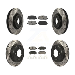 Front Rear Coated Drilled Slotted Disc Brake Rotors And Semi-Metallic Pads Kit For Hyundai Veloster Kia Forte Koup KDS-100280