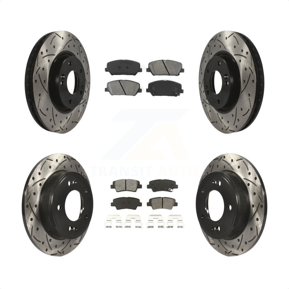 Front Rear Coated Drilled Slotted Disc Brake Rotors And Semi-Metallic Pads Kit For Hyundai Veloster Kia Forte Koup KDS-100280 by Transit Auto