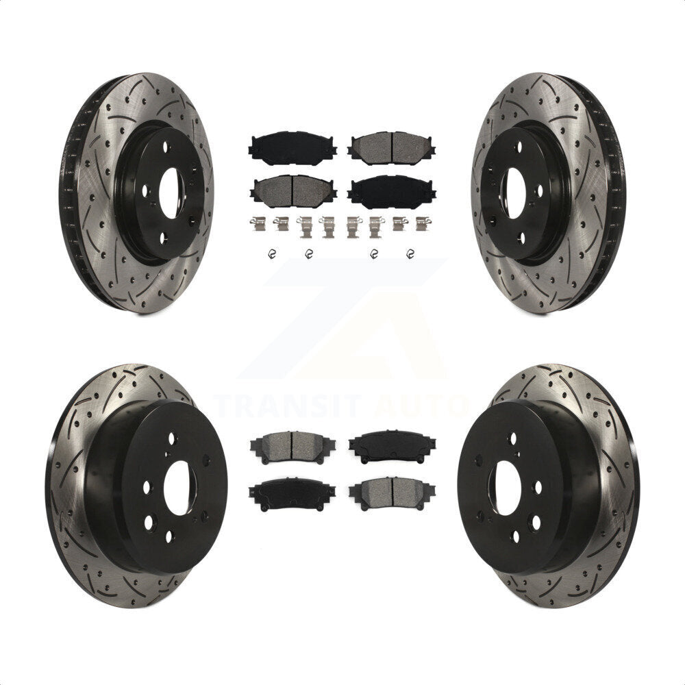 Front Rear Coated Drilled Slotted Disc Brake Rotors And Semi-Metallic Pads Kit For 2014-2015 Lexus IS250 Base with RWD With F Sport Package KDS-100288 by Transit Auto