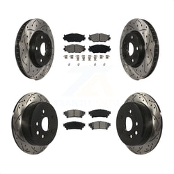 Front Rear Coated Drilled Slotted Disc Brake Rotors And Semi-Metallic Pads Kit For 2014-2015 Lexus IS250 Base with RWD With F Sport Package KDS-100288